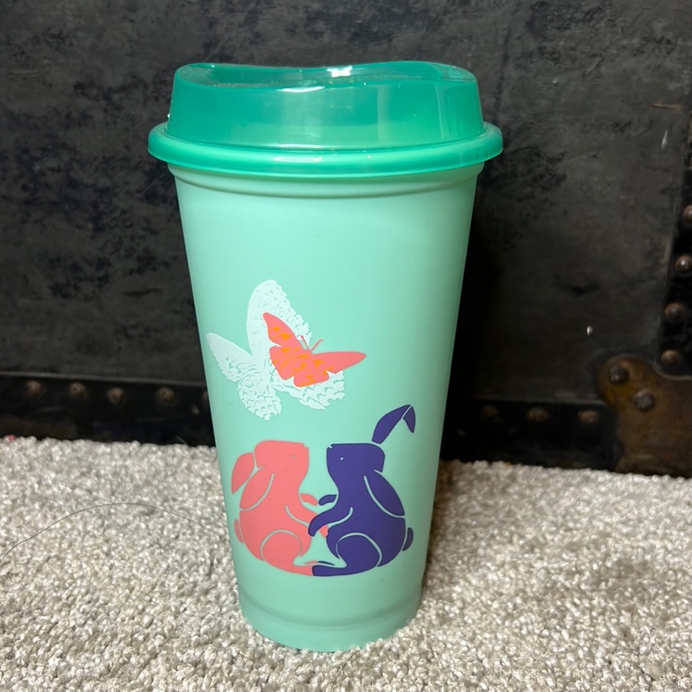 Teal Easter 2022 edition Starbucks Hot/Cold Cup Easter Bunny Butterfly
